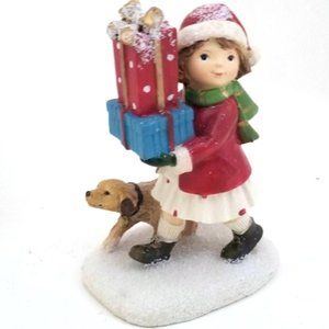 Girl and Dog Christmas Decor Figurine